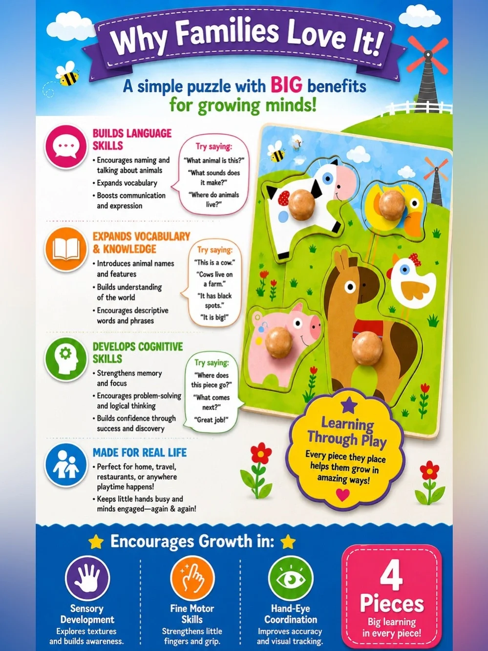 Spark Creative Imagination Farm Animals Mini Knob Puzzle